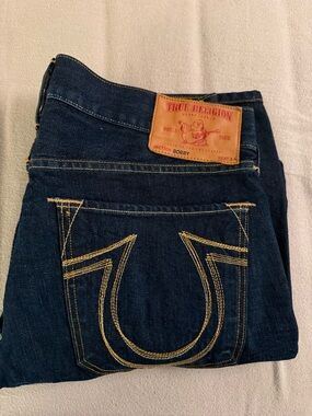 True Religion Dark Blue Jeans with Contrast Stitching